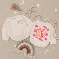 Daddy's Little Lady Retro Romper with Smiley Face Baby Girl Outfit 70s-Inspired Infant Clothes Soft Cotton Pink Orange Toddler Gift
