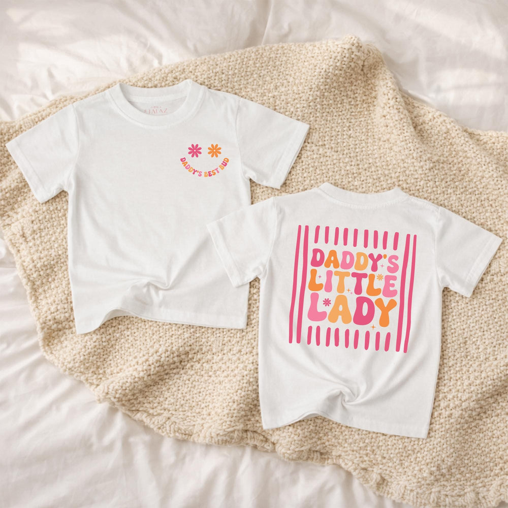 Daddy's Little Lady Retro Romper with Smiley Face Baby Girl Outfit 70s-Inspired Infant Clothes Soft Cotton Pink Orange Toddler Gift