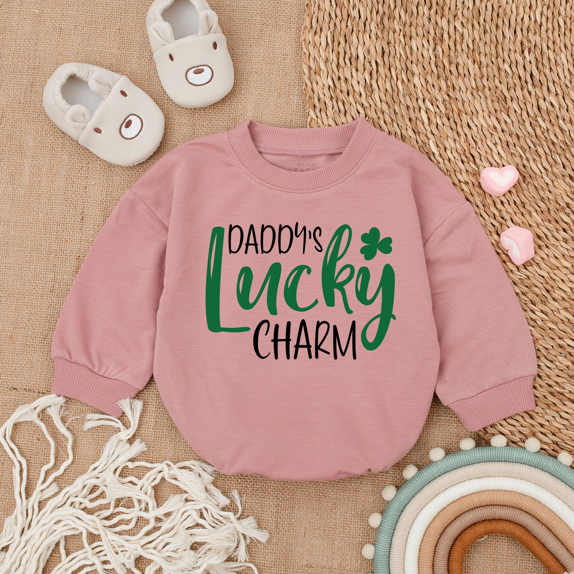 Daddy's Lucky Charm Baby Romper Mauve St Patrick's Day Soft Cotton Newborn Outfit Festive Irish Infant Bodysuit Shamrock Design