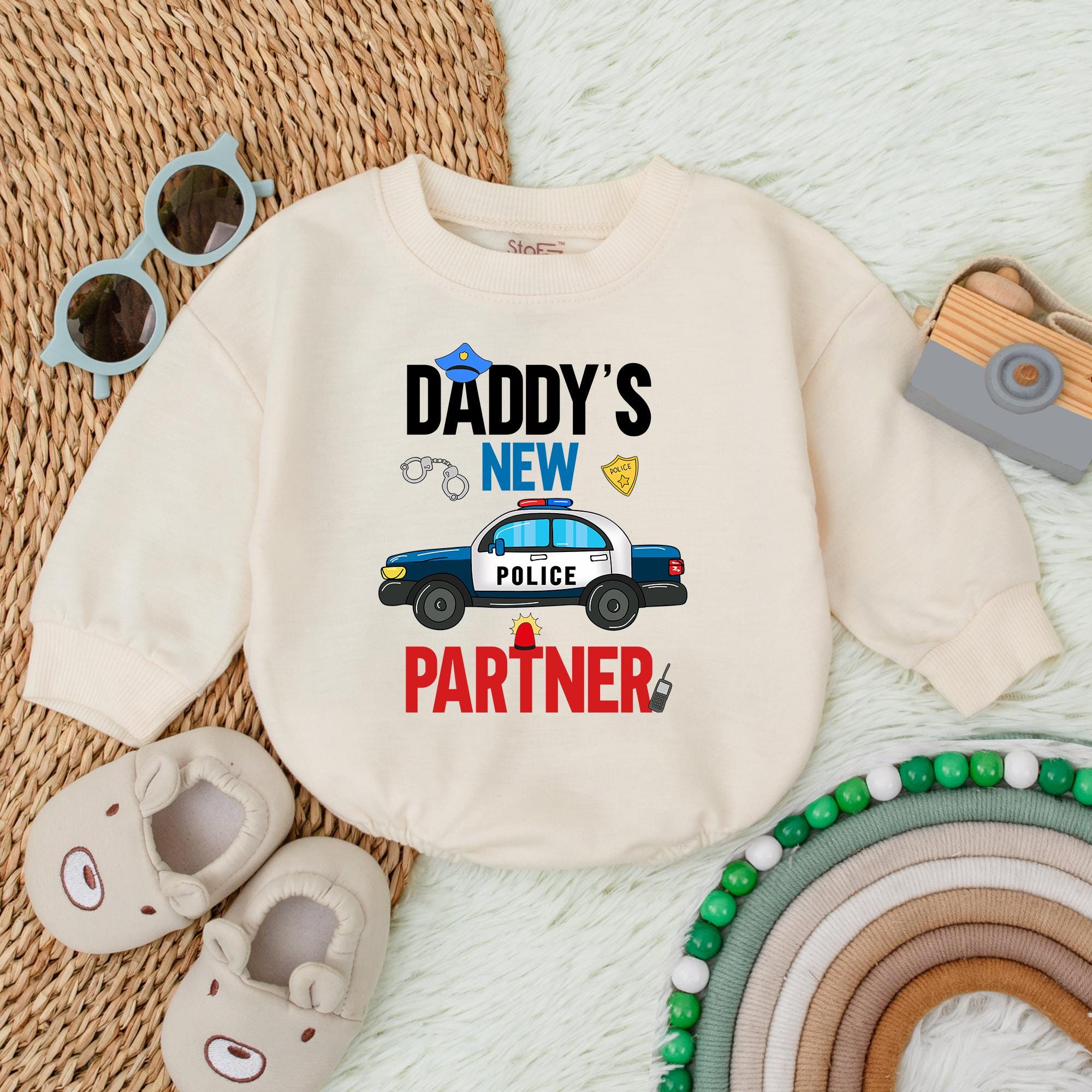 Daddy's New Partner Baby Romper Police Car Design Father's Day Gift Soft Cotton Newborn Bodysuit Fun Baby Shower Present
