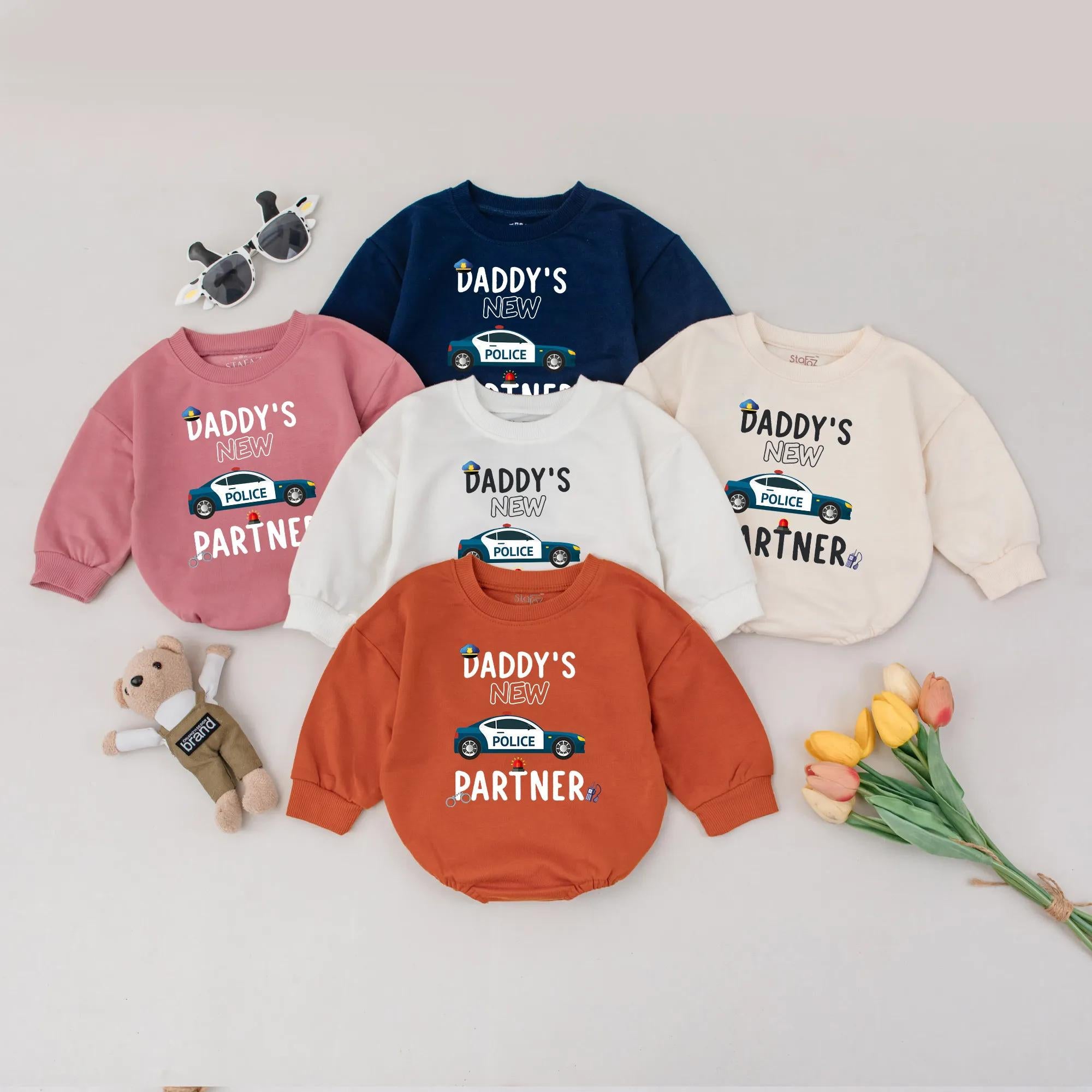 Daddy's New Partner Baby Romper with Police Car and Hat Cute Law Enforcement Outfit Soft Cotton Baby Shower Gift