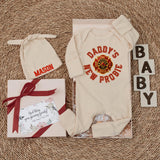 Daddy's New Probie Baby Bodysuit with Firefighter Emblem Custom Name Gift for Fireman Dad Newborn Outfit Soft Cotton Baby Shower Clothes