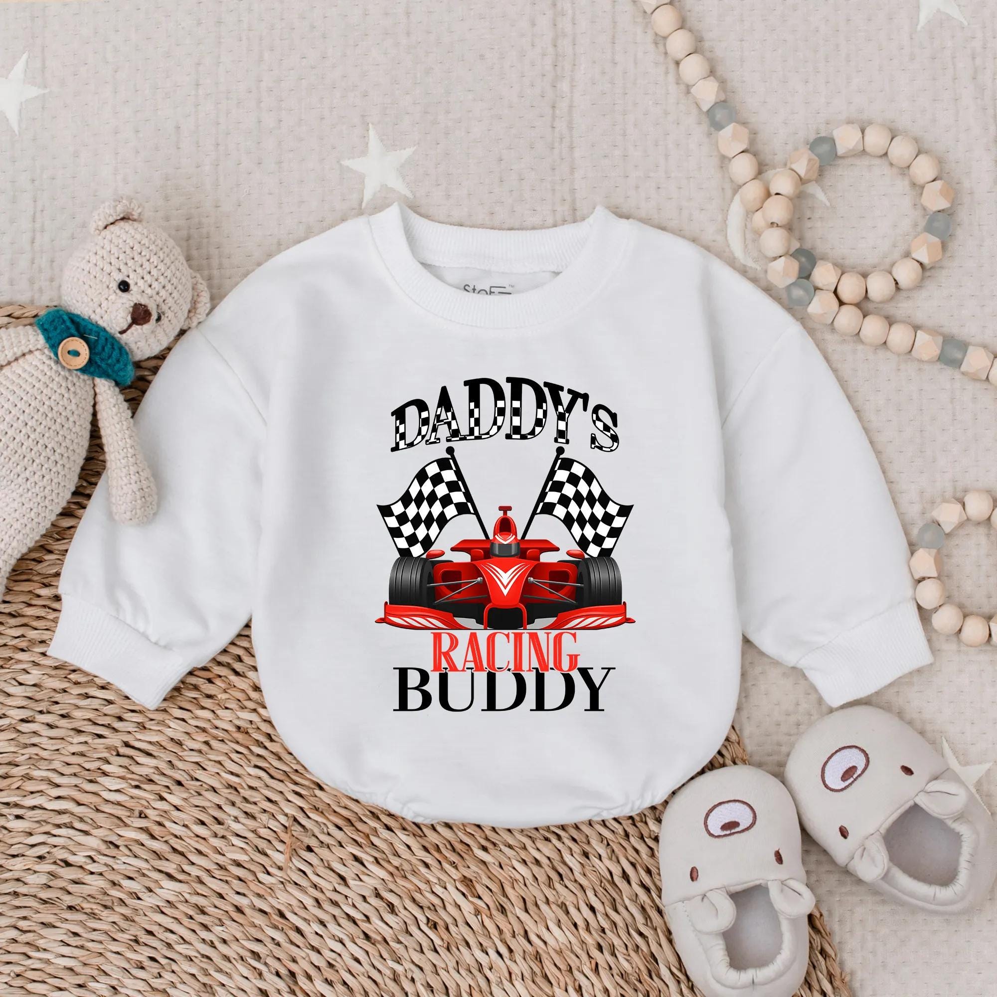 Daddy's Racing Buddy Baby Romper with Red Race Car Infant Outfit Cute Motorsports Toddler Boy Sweatshirt Baby Shower Gift