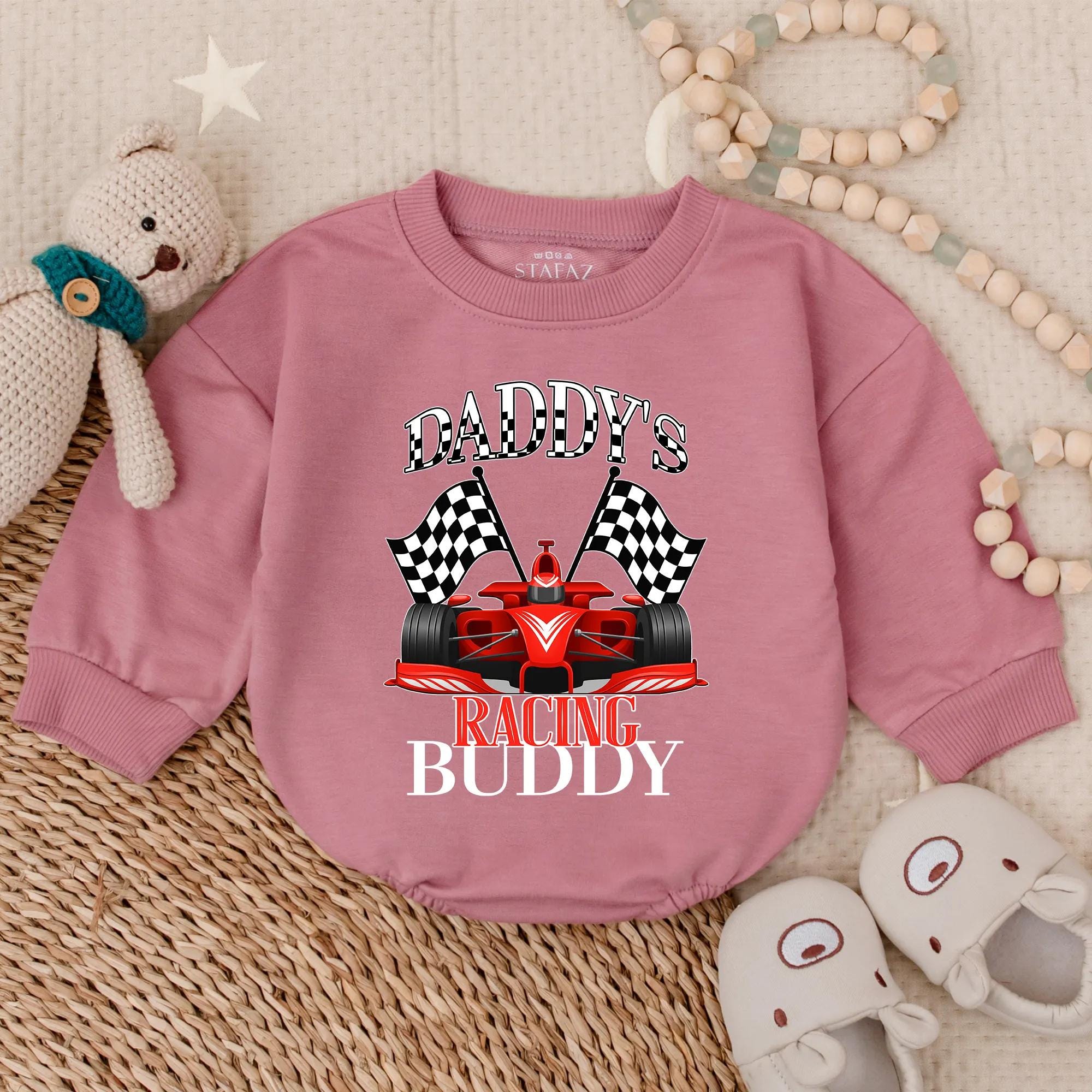 Daddy's Racing Buddy Baby Romper with Red Race Car Infant Outfit Cute Motorsports Toddler Boy Sweatshirt Baby Shower Gift