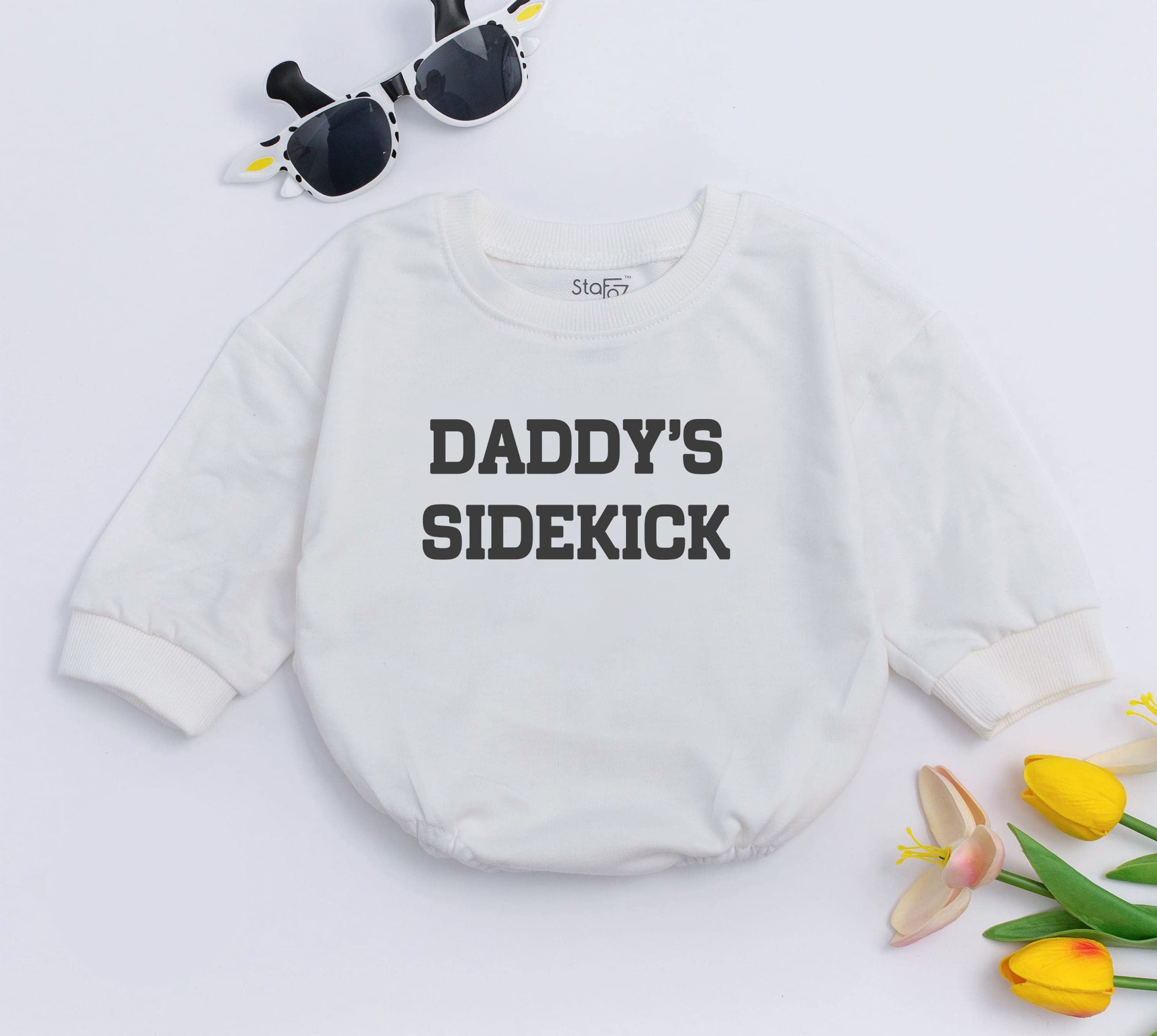 Daddy's Sidekick Baby Boy Romper Playful Outfit Gift for Dad First Father's Day Minimalist Black Text Design Soft Comfortable Wear