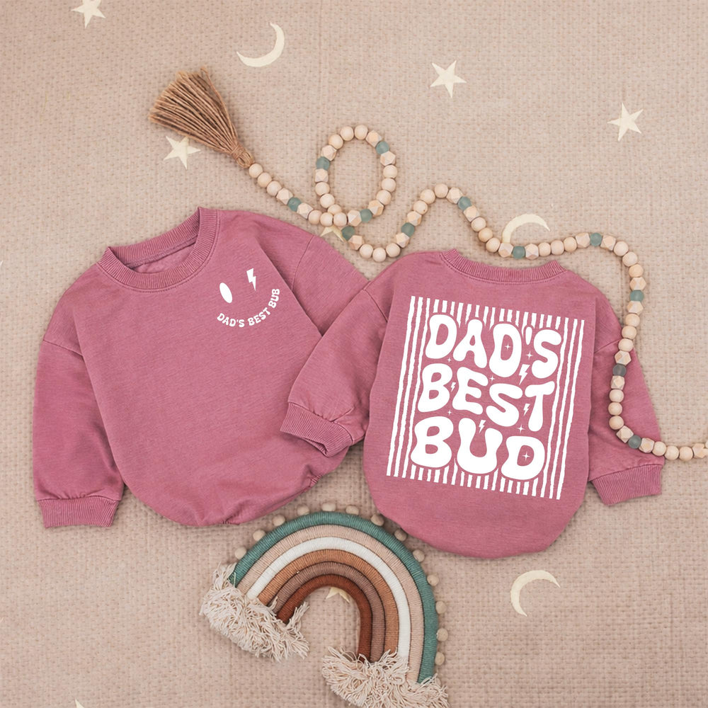Dad’s Best Bud Baby Boy Romper Retro Smiley Face Toddler Shirt Lightning Bolt Graphic Fathers Day Gift Soft Cotton Outfit Blue Design