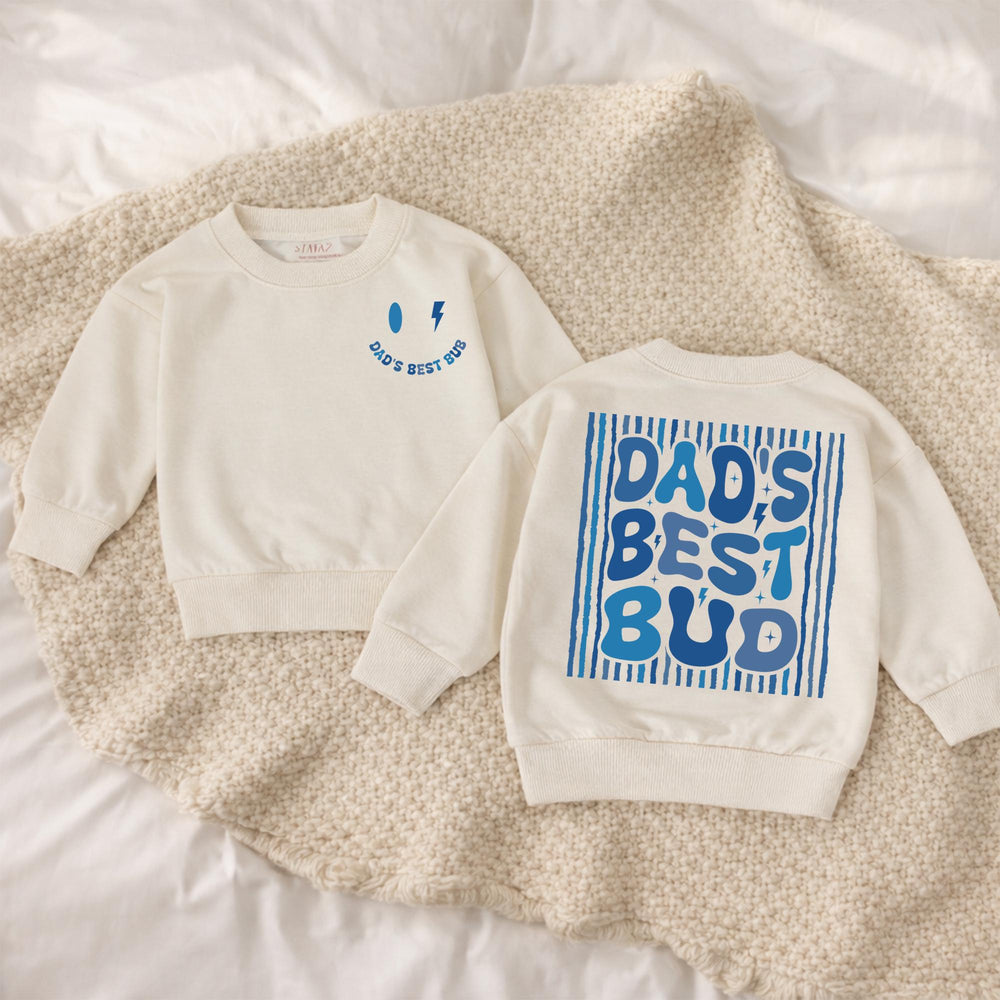 Dad’s Best Bud Baby Boy Romper Retro Smiley Face Toddler Shirt Lightning Bolt Graphic Fathers Day Gift Soft Cotton Outfit Blue Design