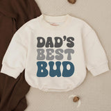 Dad's Best Bud Baby Romper with Retro Font - Long Sleeve Soft Cotton Outfit for Boys - First Father's Day Gift or Celebratory Wear