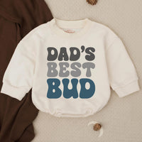Dad's Best Bud Baby Romper with Retro Font - Long Sleeve Soft Cotton Outfit for Boys - First Father's Day Gift or Celebratory Wear