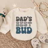 Dad's Best Bud Baby Romper with Retro Font - Long Sleeve Soft Cotton Outfit for Boys - First Father's Day Gift or Celebratory Wear