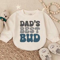 Dad's Best Bud Baby Romper with Retro Font - Long Sleeve Soft Cotton Outfit for Boys - First Father's Day Gift or Celebratory Wear