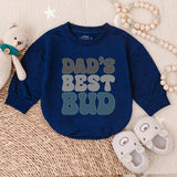 Dad's Best Bud Baby Romper with Retro Font - Long Sleeve Soft Cotton Outfit for Boys - First Father's Day Gift or Celebratory Wear