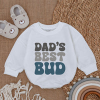 Dad's Best Bud Baby Romper with Retro Font - Long Sleeve Soft Cotton Outfit for Boys - First Father's Day Gift or Celebratory Wear