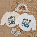 Dad's Best Bud Baby Romper with Retro Font - Long Sleeve Soft Cotton Outfit for Boys - First Father's Day Gift or Celebratory Wear