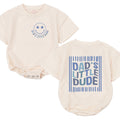 Dad's Little Dude Retro Baby Romper with Smiley Face Graphic Cute First Father's Day Outfit Soft Cotton Newborn Shower Gift
