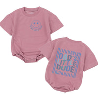 Dad's Little Dude Retro Baby Romper with Smiley Face Graphic Cute First Father's Day Outfit Soft Cotton Newborn Shower Gift