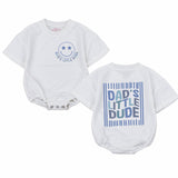 Dad's Little Dude Retro Baby Romper with Smiley Face Graphic Cute First Father's Day Outfit Soft Cotton Newborn Shower Gift