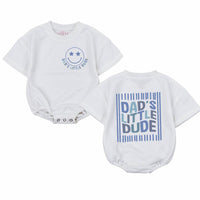 Dad's Little Dude Retro Baby Romper with Smiley Face Graphic Cute First Father's Day Outfit Soft Cotton Newborn Shower Gift