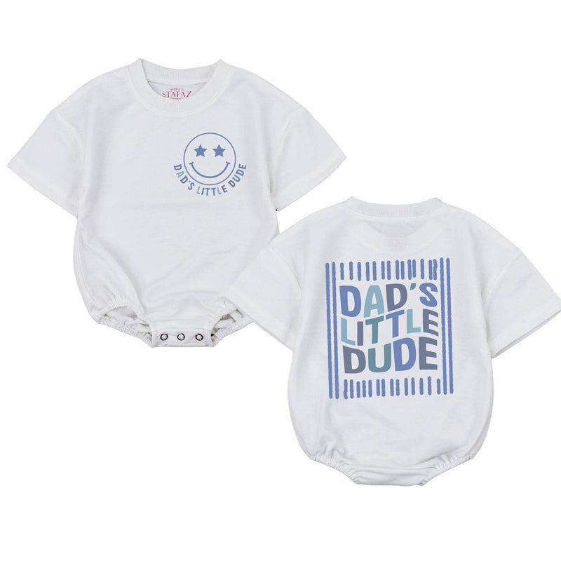Dad's Little Dude Retro Baby Romper with Smiley Face Graphic Cute First Father's Day Outfit Soft Cotton Newborn Shower Gift