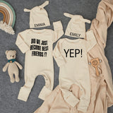 Did We Just Become Best Friends Baby Bodysuits with Hats Minimalist Twin Outfit Funny Personalized Gift for Baby Shower or Coming Home