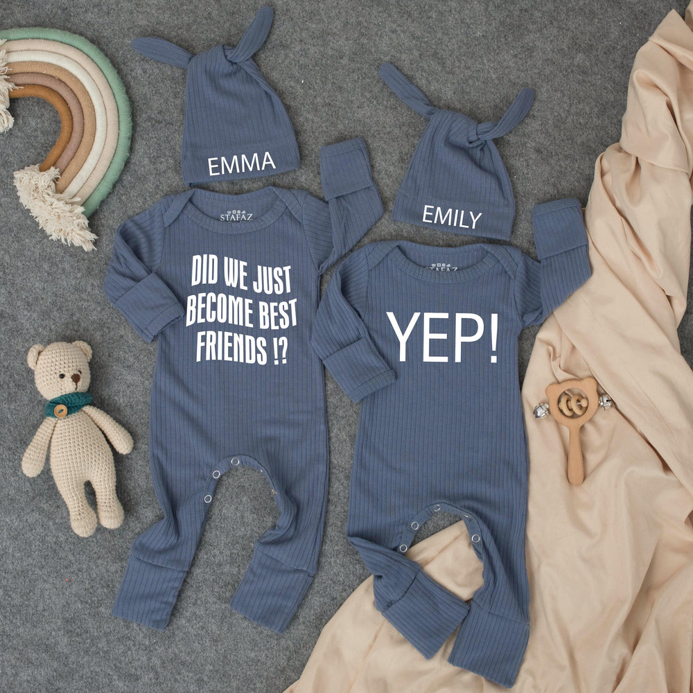 Did We Just Become Best Friends Baby Bodysuits with Hats Minimalist Twin Outfit Funny Personalized Gift for Baby Shower or Coming Home