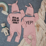 Did We Just Become Best Friends Baby Bodysuits with Hats Minimalist Twin Outfit Funny Personalized Gift for Baby Shower or Coming Home