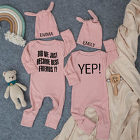 Did We Just Become Best Friends Baby Bodysuits with Hats Minimalist Twin Outfit Funny Personalized Gift for Baby Shower or Coming Home