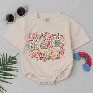 "Don't Make Me Call My Grandpa" Baby Romper, Short Sleeve Floral Bubble Outfit, Retro Toddler Summer Clothes, Funny Baby Gift