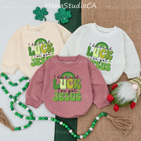 I Don’t Need Luck I’ve Got Jesus Baby Romper St. Patrick’s Day Outfit Shamrock Design 1st Holiday Baby Clothes Comfortable Cotton Gift