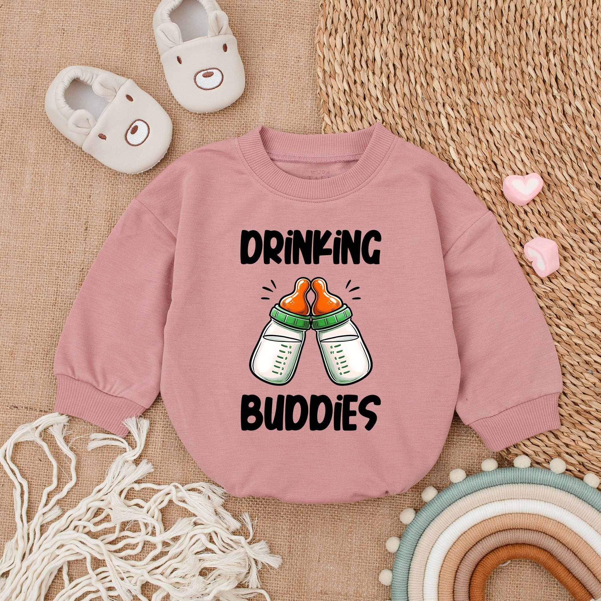 Drinking Buddies Romper Baby Girl Boy Outfit Playful Twin Gift Fun Design Soft Cotton Baby Shower Birthday Idea