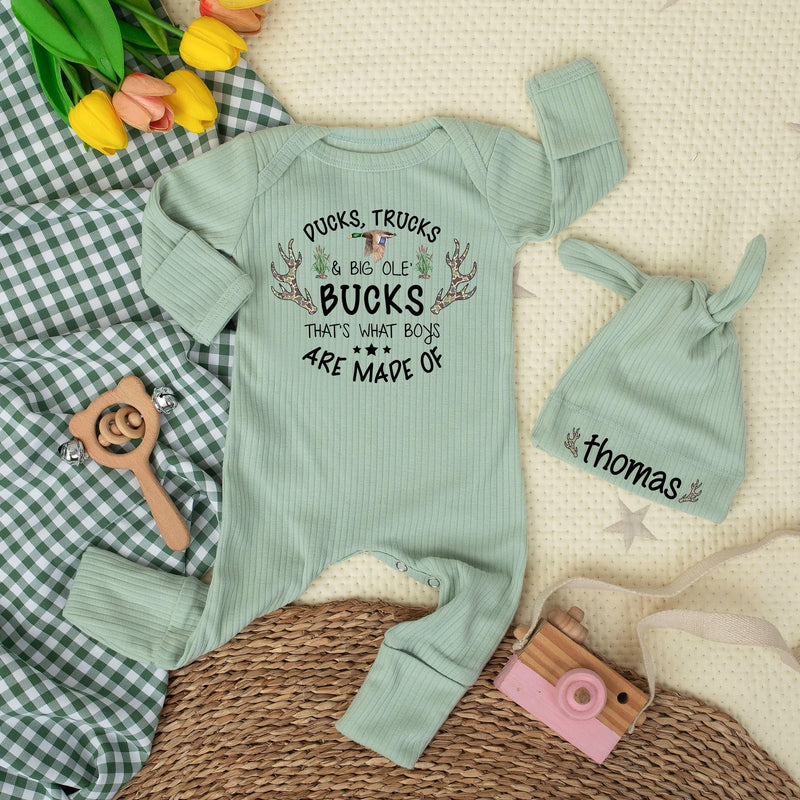 Ducks Trucks Big Ole Bucks Baby Bodysuit with Custom Name Deer Hunting Outfit Rustic Newborn Clothes Funny Baby Shower Gift Cotton Soft