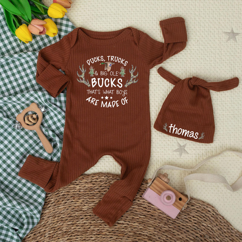 Ducks Trucks Big Ole Bucks Baby Bodysuit with Custom Name Deer Hunting Outfit Rustic Newborn Clothes Funny Baby Shower Gift Cotton Soft