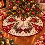 Elegant Poinsettia Christmas Tree Skirt with Custom Family Name, Festive Holiday Decor for Living Room Celebrations