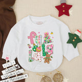 Falala Christmas Baby Romper with Glitter Artwork, Gingerbread Man & Tree Design, My First Holiday Outfit for Girls, Toddler Clothes