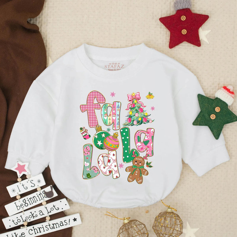 Falala Christmas Baby Romper with Glitter Artwork, Gingerbread Man & Tree Design, My First Holiday Outfit for Girls, Toddler Clothes