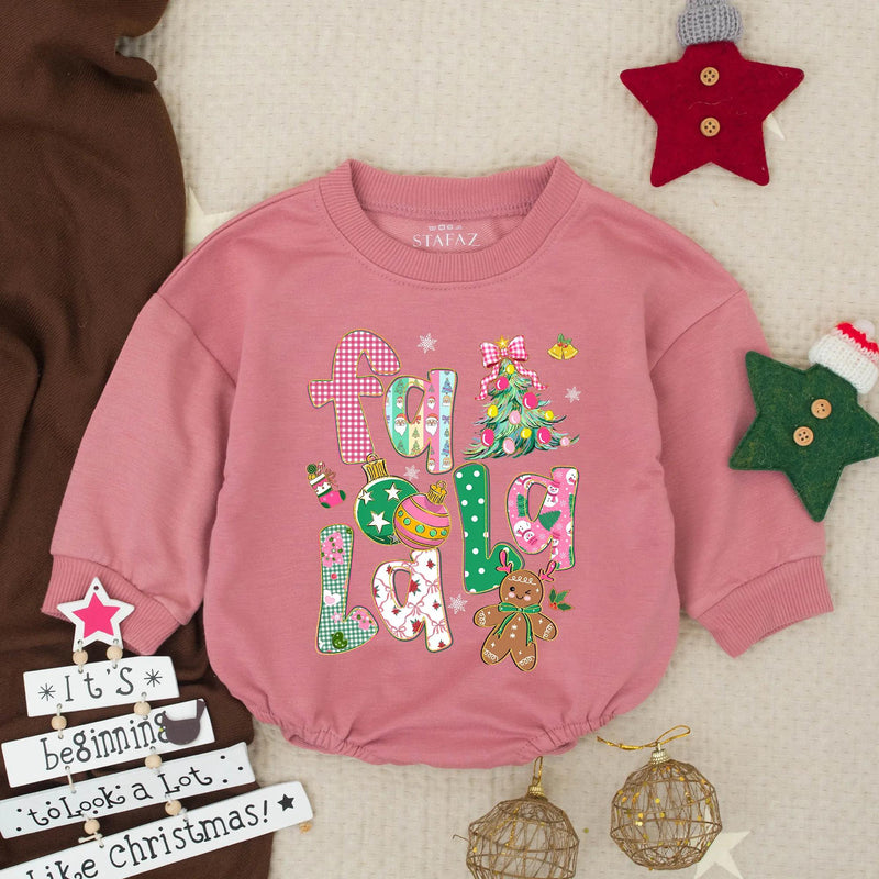 Falala Christmas Baby Romper with Glitter Artwork, Gingerbread Man & Tree Design, My First Holiday Outfit for Girls, Toddler Clothes