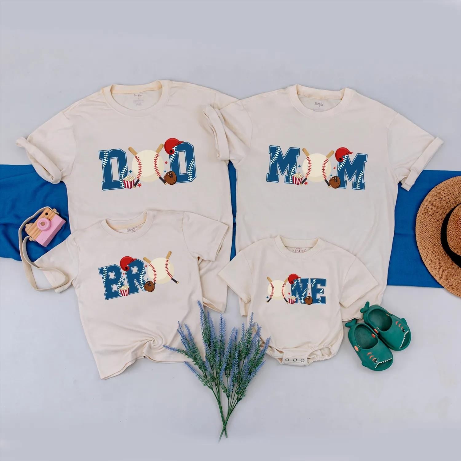 Family Baseball Birthday Shirts Dad Mom Bro One Playful Theme First Birthday Outfit Cute Sporty Design Baby Boy Party Celebration
