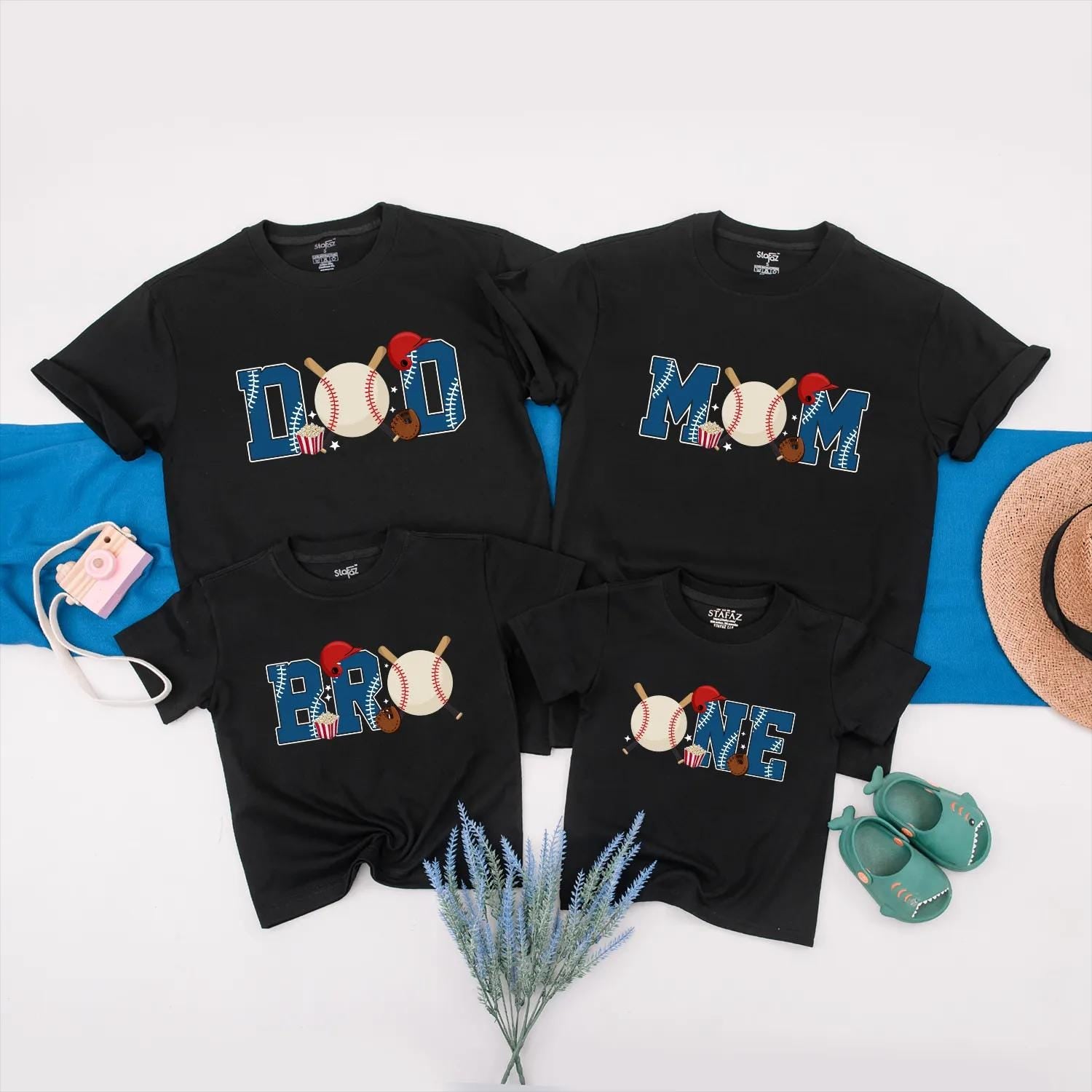 Family Baseball Birthday Shirts Dad Mom Bro One Playful Theme First Birthday Outfit Cute Sporty Design Baby Boy Party Celebration
