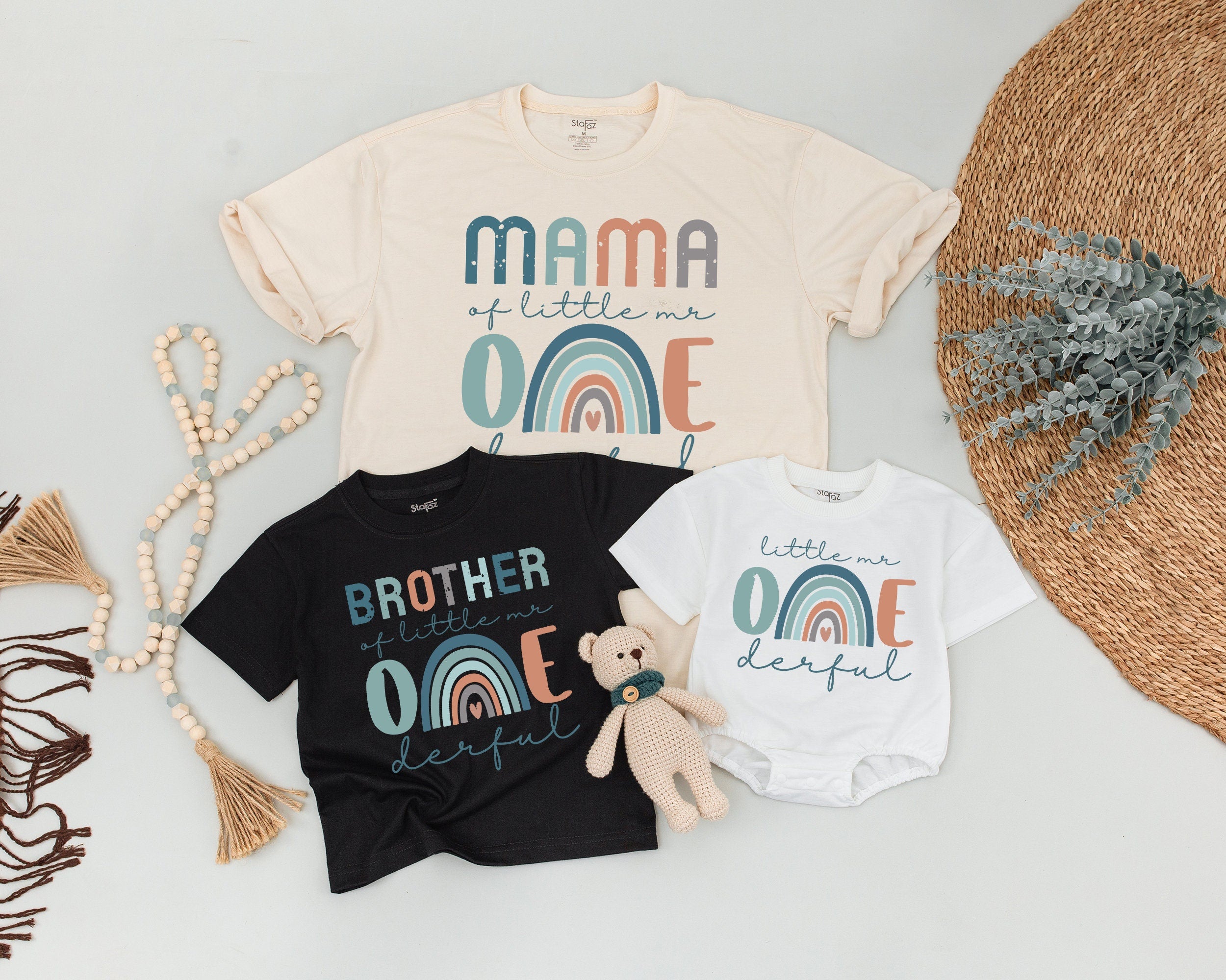 Family Matching Mr ONEderful Birthday Shirts Colorful Design First Birthday Outfit for Boys Playful Party Clothes Cotton Comfort