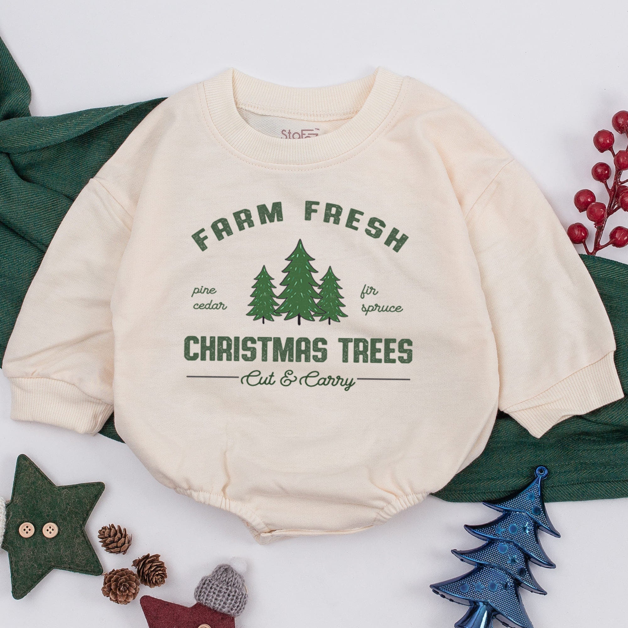 Farm Fresh Christmas Trees Baby Romper Evergreen Design Holiday Infant Outfit Soft Cotton Gender Neutral Newborn Gift