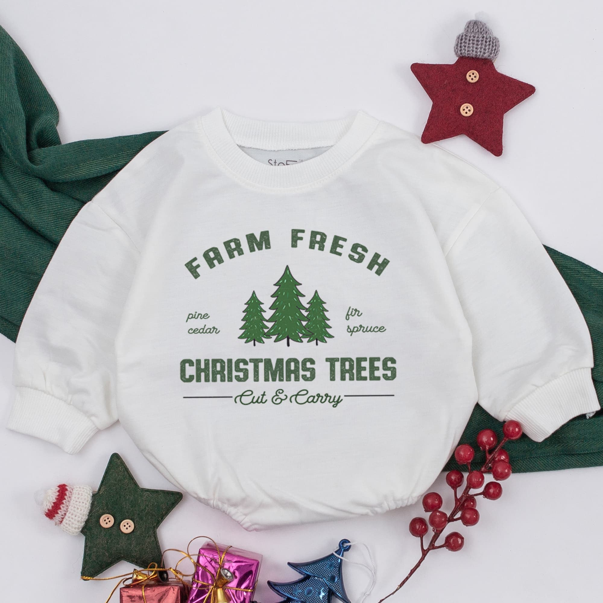 Farm Fresh Christmas Trees Baby Romper Evergreen Design Holiday Infant Outfit Soft Cotton Gender Neutral Newborn Gift
