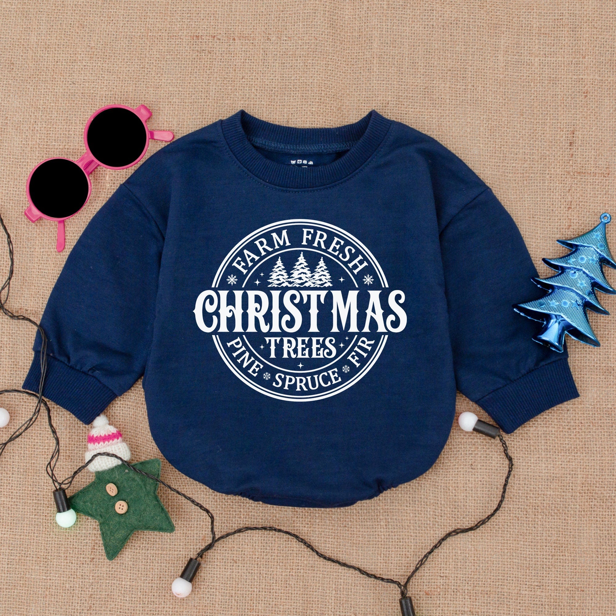Farm Fresh Christmas Trees Baby Romper Girl First Holiday Outfit Cozy Vintage Pine Spruce Design Soft Cotton Infant Bodysuit Gift