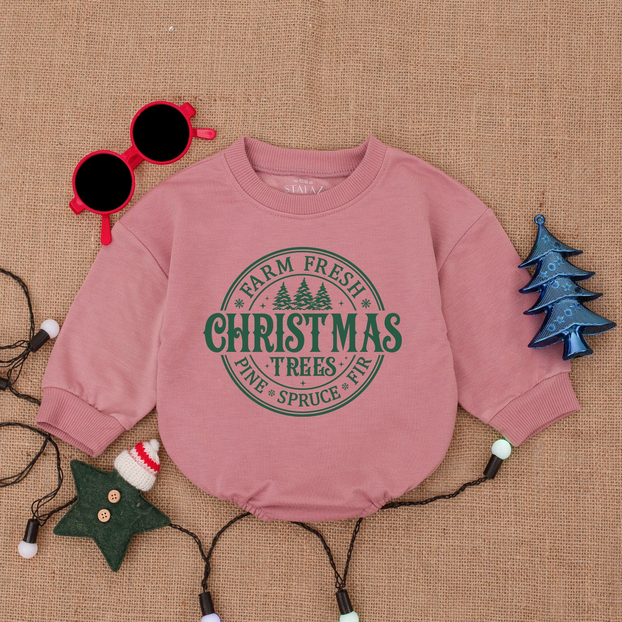 Farm Fresh Christmas Trees Baby Romper Girl First Holiday Outfit Cozy Vintage Pine Spruce Design Soft Cotton Infant Bodysuit Gift