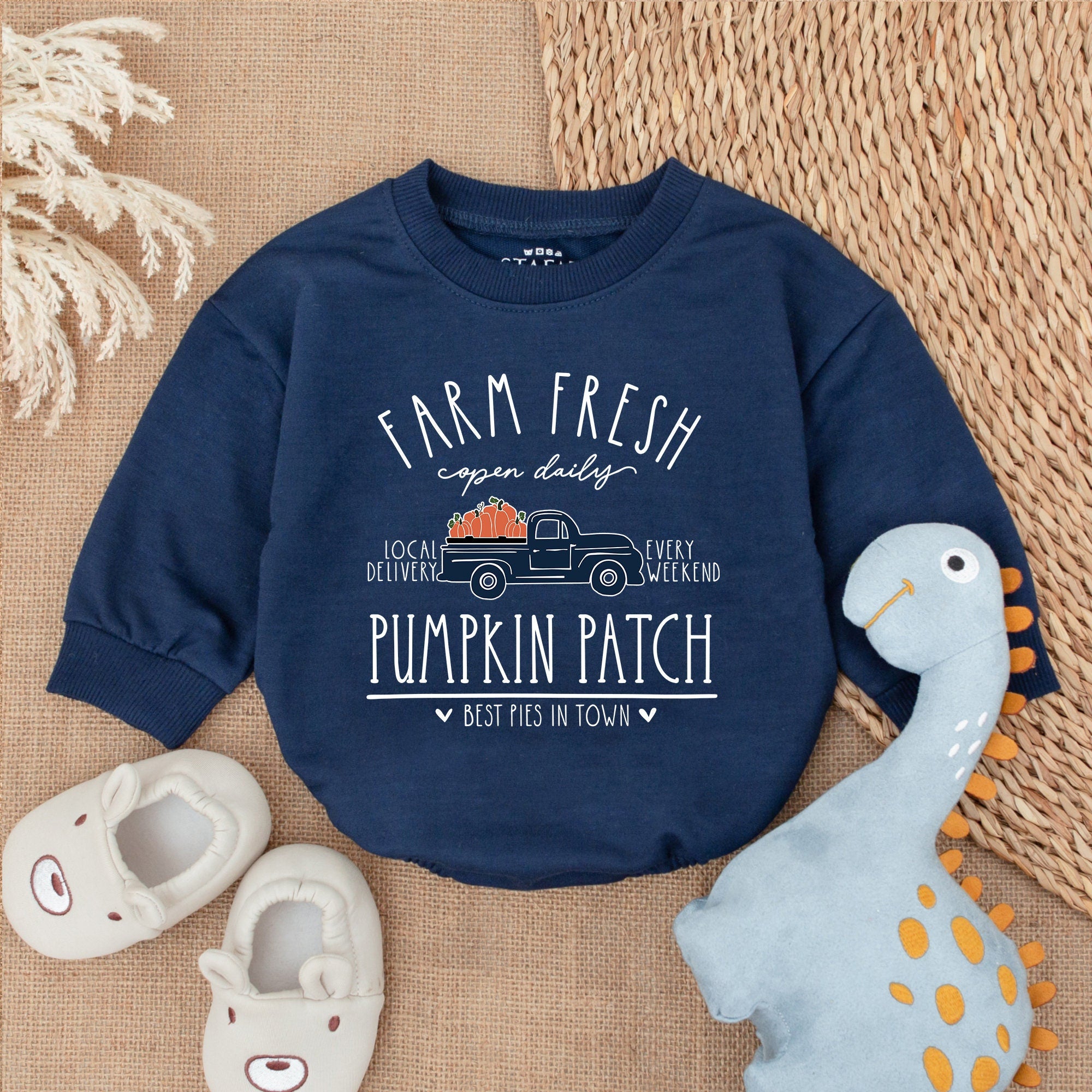Farm Fresh Pumpkin Patch Baby Romper Cozy Fall Infant Outfit Thanksgiving Baby Girl Bodysuit First Holiday Gift Soft Cotton Design