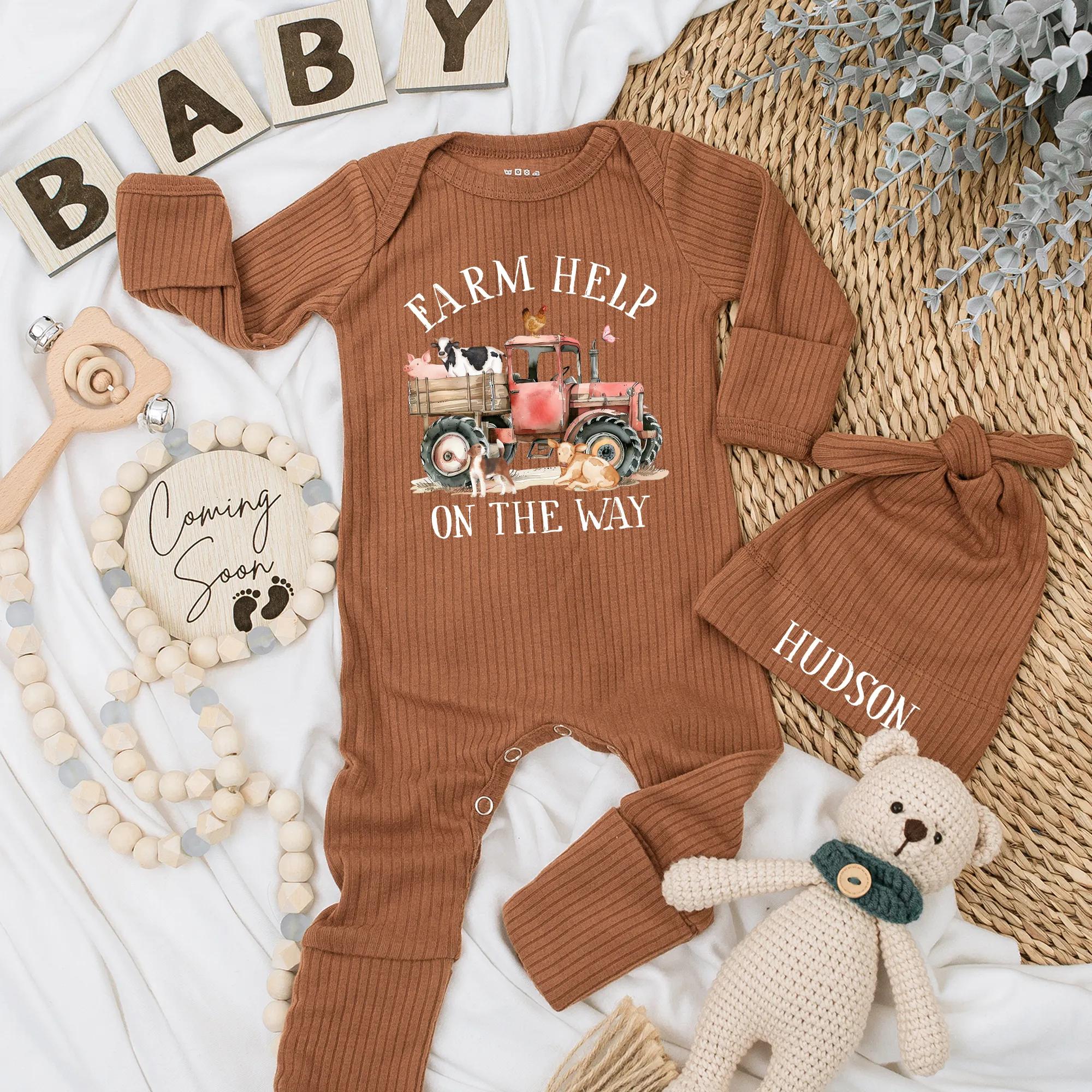 Farm Help on the Way Baby Bodysuit Custom Country Infant Outfit Vintage Tractor Design Comfortable Soft Cotton Newborn Coming Home Clothes