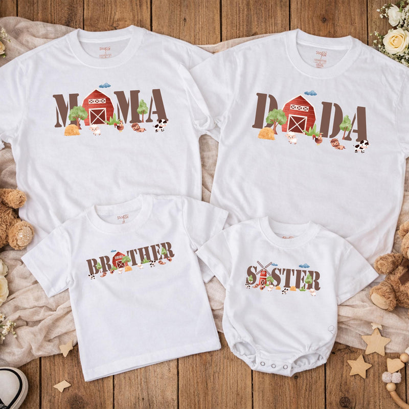 Farm Theme First Birthday Matching Family Shirts Custom Cow and Barn Design Baby Toddler Girl Boy Outfit Rustic Farm Animal Party Tee