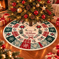 Farmhouse Plaid Christmas Tree Skirt with Snowflake and Patchwork Design, Personalized Family Name Holiday Tree Mat Decor