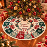 Farmhouse Plaid Christmas Tree Skirt with Snowflake and Patchwork Design, Personalized Family Name Holiday Tree Mat Decor
