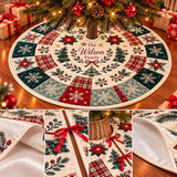Farmhouse Plaid Christmas Tree Skirt with Snowflake and Patchwork Design, Personalized Family Name Holiday Tree Mat Decor