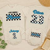 Fast One Birthday Racing Tee for Boys Checkered Flag Theme Personalized Family Pit Crew Shirts 1st Birthday Outfit Custom Name